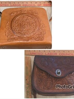 Set Of 2 Hand-Tooled Leather Bags